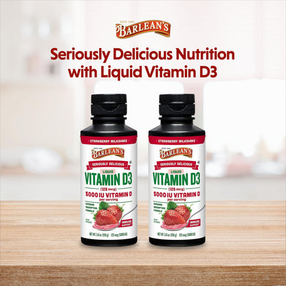 Barlean's Vitamin D3 Liquid 5000 IU – Pack of 2 (Strawberry Milkshake)