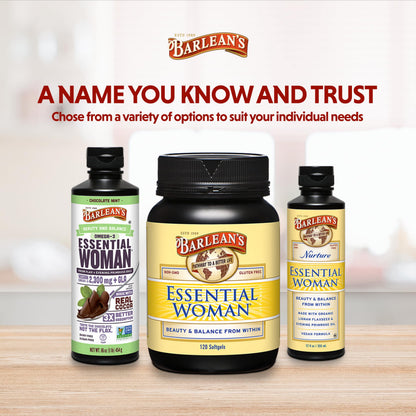 Barlean's Essential Woman Liquid Supplement – 12 oz, Omegas 3-6-9, Flaxseed & Evening Primrose Oil