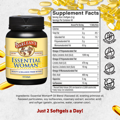 Barlean's Essential Woman: Hormone Balance with Omega 3-6-9, GLA (120 ct)