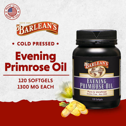 Barlean's Evening Primrose Oil Capsules – GLA for Skin & Immune Support (120 Count)
