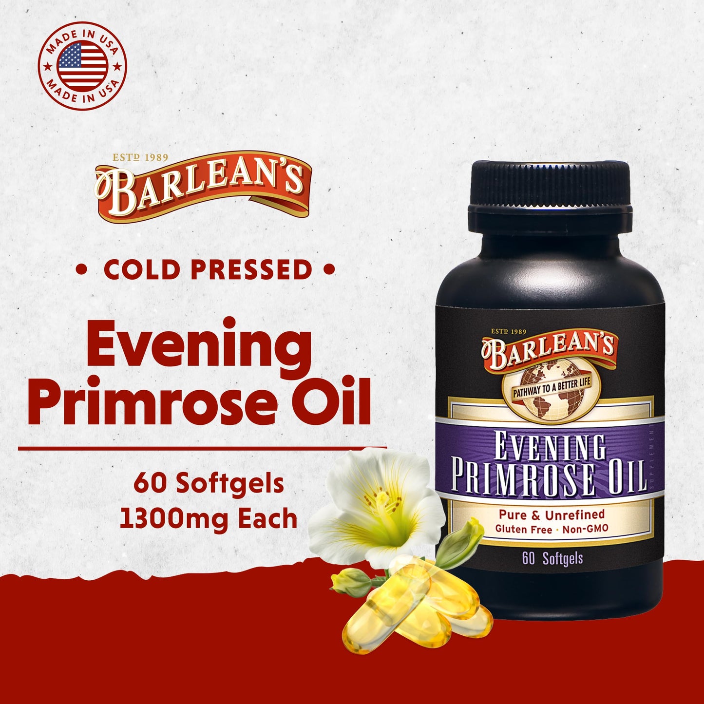Barlean's Evening Primrose Oil Softgels with GLA - Non-GMO, Gluten-Free - 60 Softgels