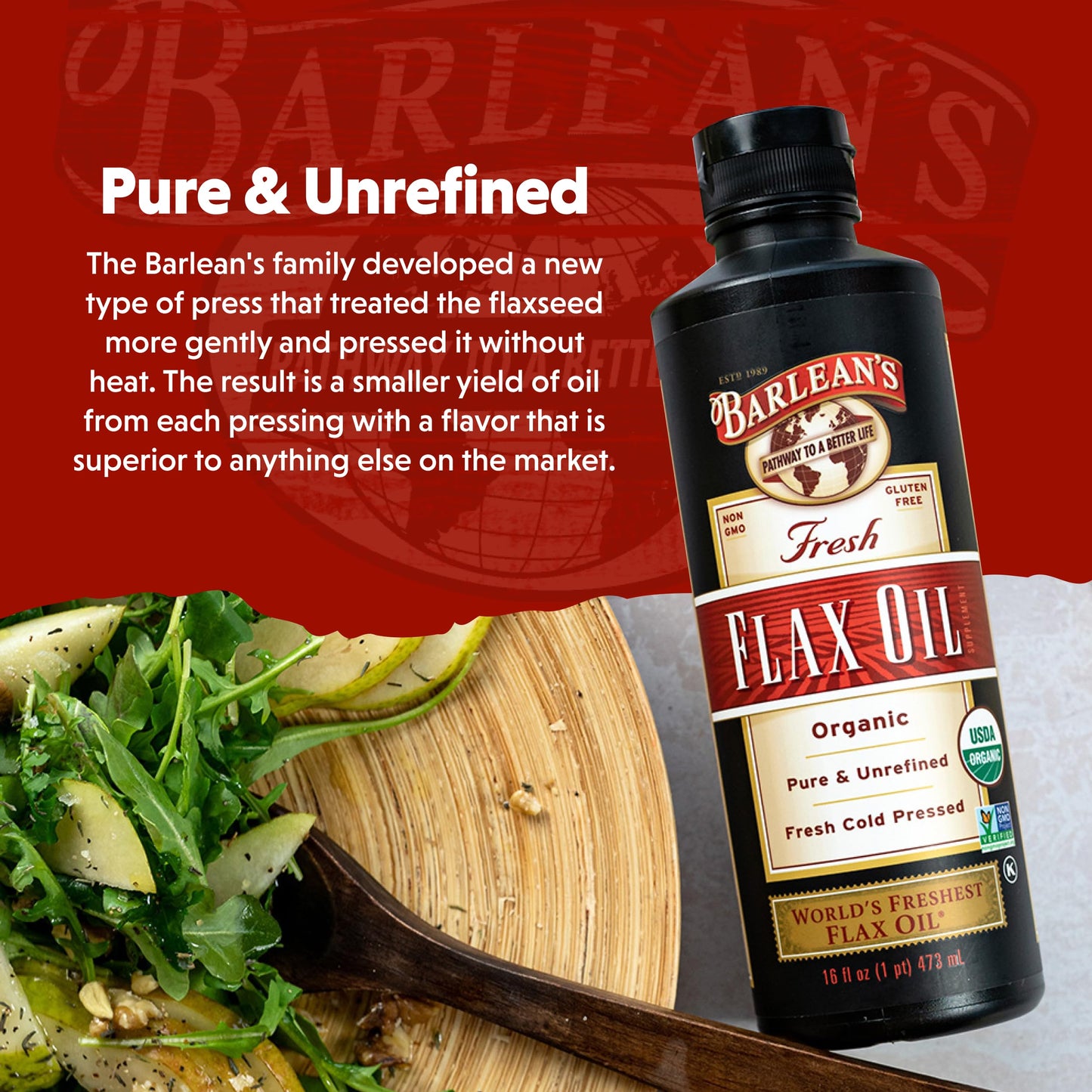 Barlean's Organic Flaxseed Oil – Cold-Pressed Vegan Omega-3, 12 oz