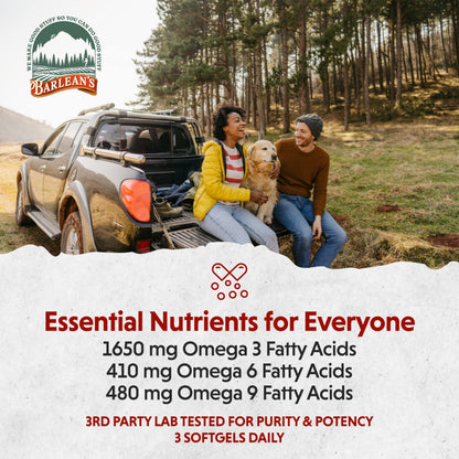 Barlean's Omega 3 6 9 Flaxseed Oil Softgels – 1650 mg ALA, 100 Count