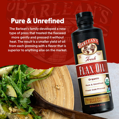 Barlean's Organic Flaxseed Oil - Cold-Pressed, 7,640 mg ALA Omega-3, 8 oz | Vegan & Gluten Free