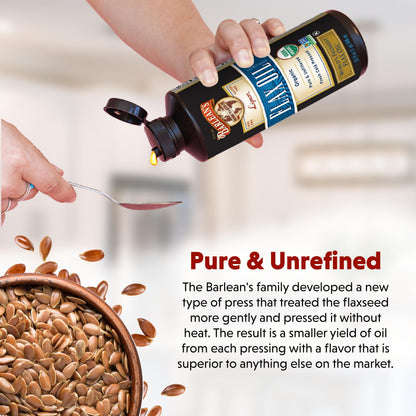 Barlean's Organic Lignan Flaxseed Oil – 12 oz, 7,230 mg ALA, Gluten Free