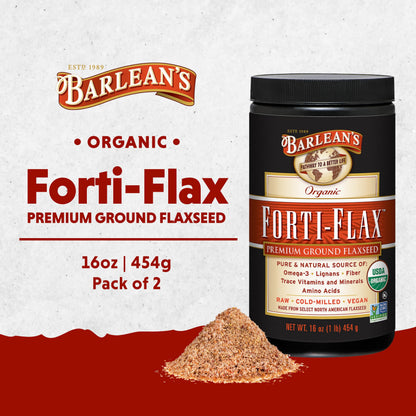 Barlean's Forti-Flax Organic Flaxseed - Ground Whole Raw Seeds, 16 oz, 2 Pack