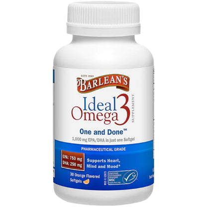 Barlean's Ideal Omega-3 Softgels 1000mg EPA/DHA – Heart Health & Mood
