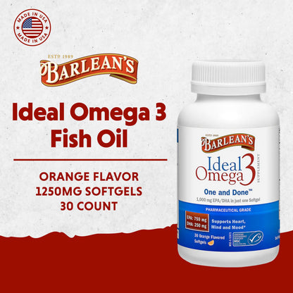 Barlean's Ideal Omega-3 Softgels 1000mg EPA/DHA – Heart Health & Mood