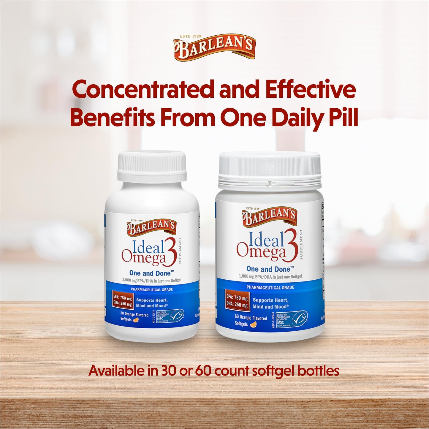 Barlean's Ideal Omega-3 Softgels 1000mg EPA/DHA – Heart Health & Mood