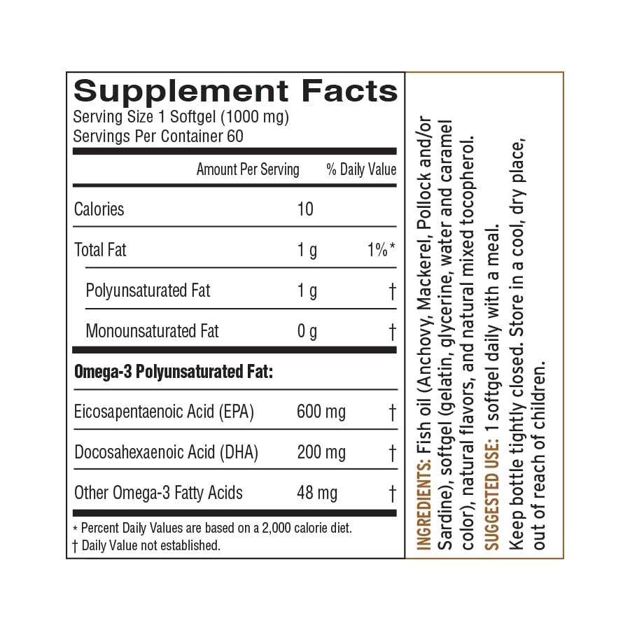 Barlean's Ideal Omega Max 3 Fish Oil Softgels - 1000 mg EPA/DHA (60 Count) Orange Flavor