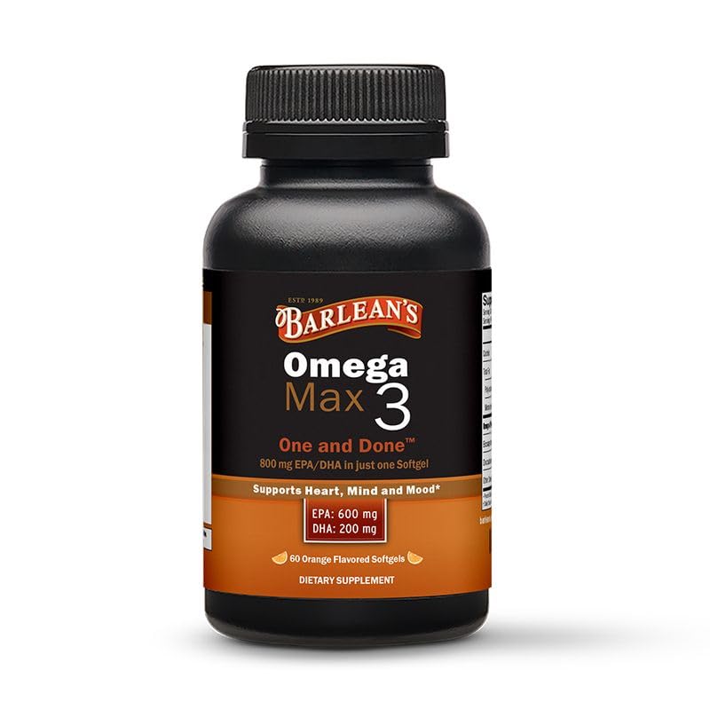 Barlean's Ideal Omega Max 3 Fish Oil Softgels - 1000 mg EPA/DHA (60 Count) Orange Flavor