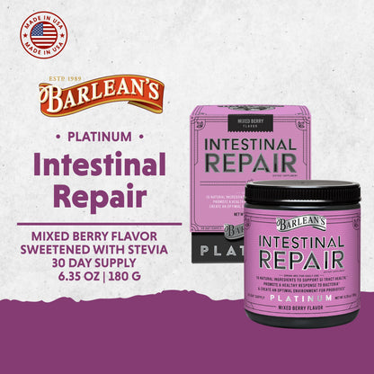 Barlean's Intestinal Repair Gut Health Powder - 16 Digestive Supplements, Mixed Berry, 6.35 oz