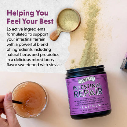 Barlean's Intestinal Repair Gut Health Powder - 16 Digestive Supplements, Mixed Berry, 6.35 oz