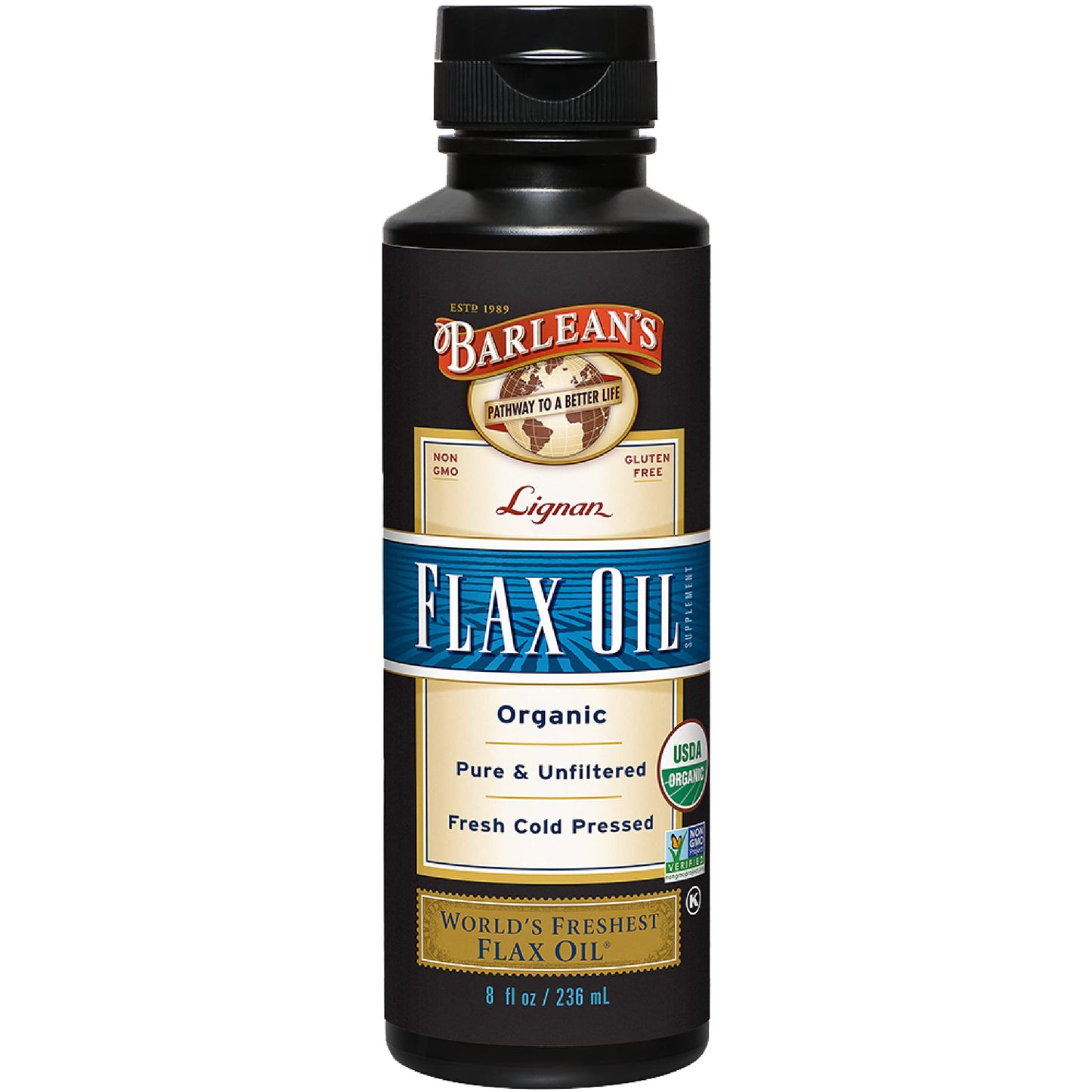 Barlean's Organic Lignan Flaxseed Oil – Cold-Pressed, 7,230 mg ALA, Vegan & Gluten-Free, 8 oz