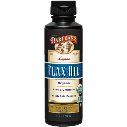 Barlean's Organic Lignan Flaxseed Oil – Cold-Pressed, 7,230 mg ALA, Vegan & Gluten-Free, 8 oz