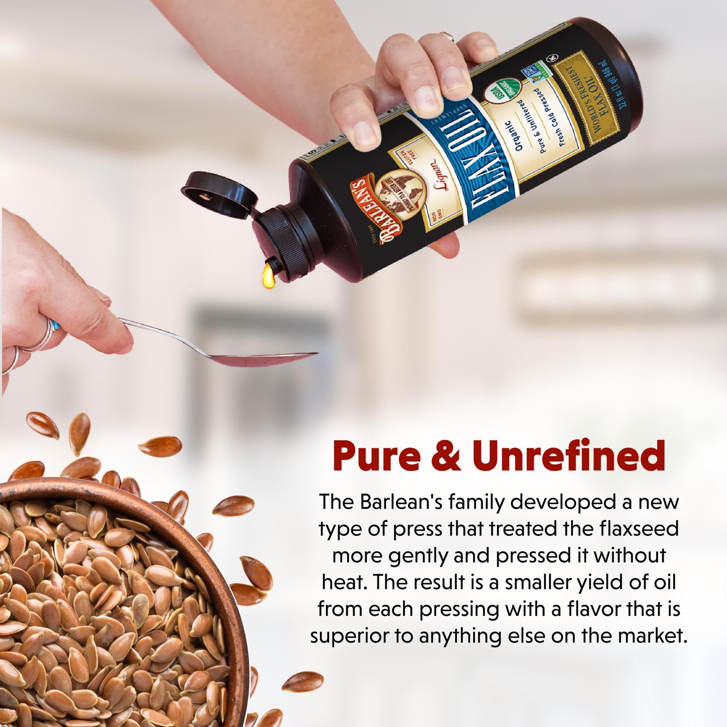 Barlean's Organic Lignan Flaxseed Oil – Cold-Pressed, 7,230 mg ALA, Vegan & Gluten-Free, 8 oz