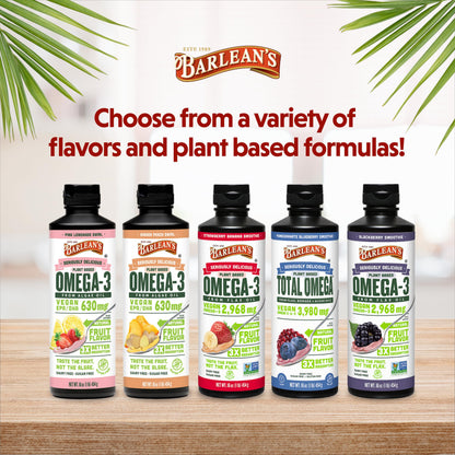 Barlean's Liquid Flaxseed, Borage & Algae Oils – Omega-3-6-9, Pomegranate Blueberry, Vegan EPA/DHA, 16 oz