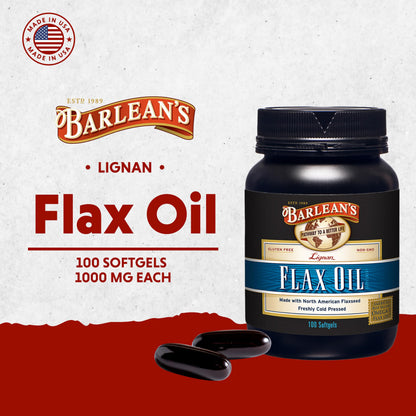 Barlean's Omega 3 6 9 Lignan Flaxseed Oil Softgels – 100 Count | Cold-Pressed, 1550 mg ALA