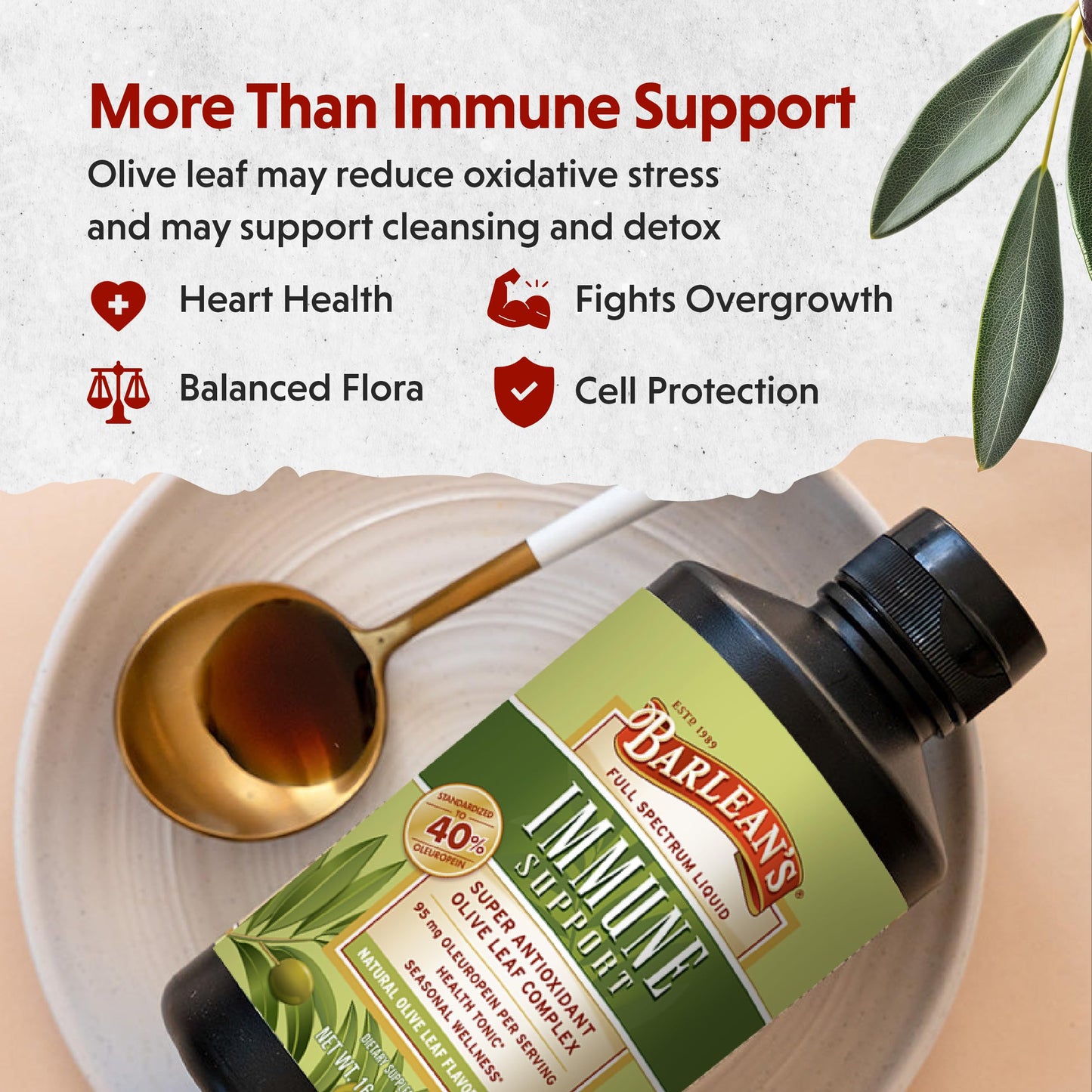 Barlean's Olive Leaf Complex Liquid Immune Support - 95 mg Oleuropein, 8 oz