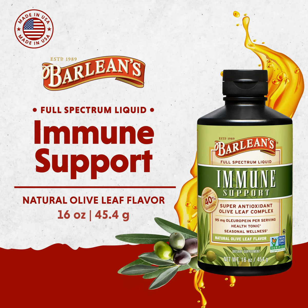 Barlean's Olive Leaf Complex Liquid Immune Support – 95 mg Oleuropein, 16 oz BritishVita | Premium UK Vitamins & Wellness Supplements