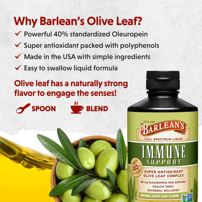 Barlean's Olive Leaf Complex Liquid Immune Support – 95 mg Oleuropein, 16 oz BritishVita | Premium UK Vitamins & Wellness Supplements