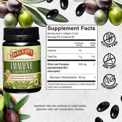 Barlean's Olive Leaf Complex Supplements – Immune Support Softgels, 95 mg Oleuropein, 120 Count BritishVita | Premium UK Vitamins & Wellness Supplements