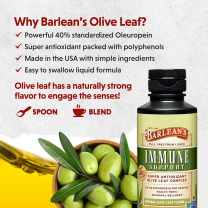 Barlean's Olive Leaf Complex Liquid Immune Support - 95 mg Oleuropein, 8 oz