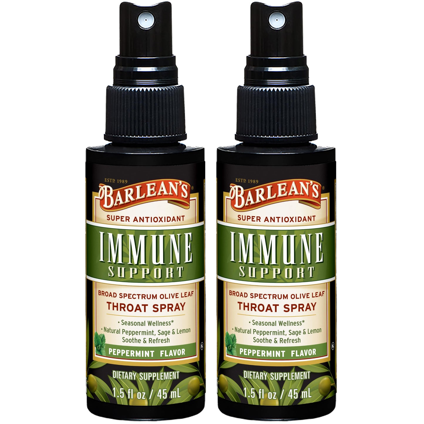 Barlean's Olive Leaf Complex Throat Spray (2 Pack) – Peppermint, Lemon & Sage, 1.5 oz