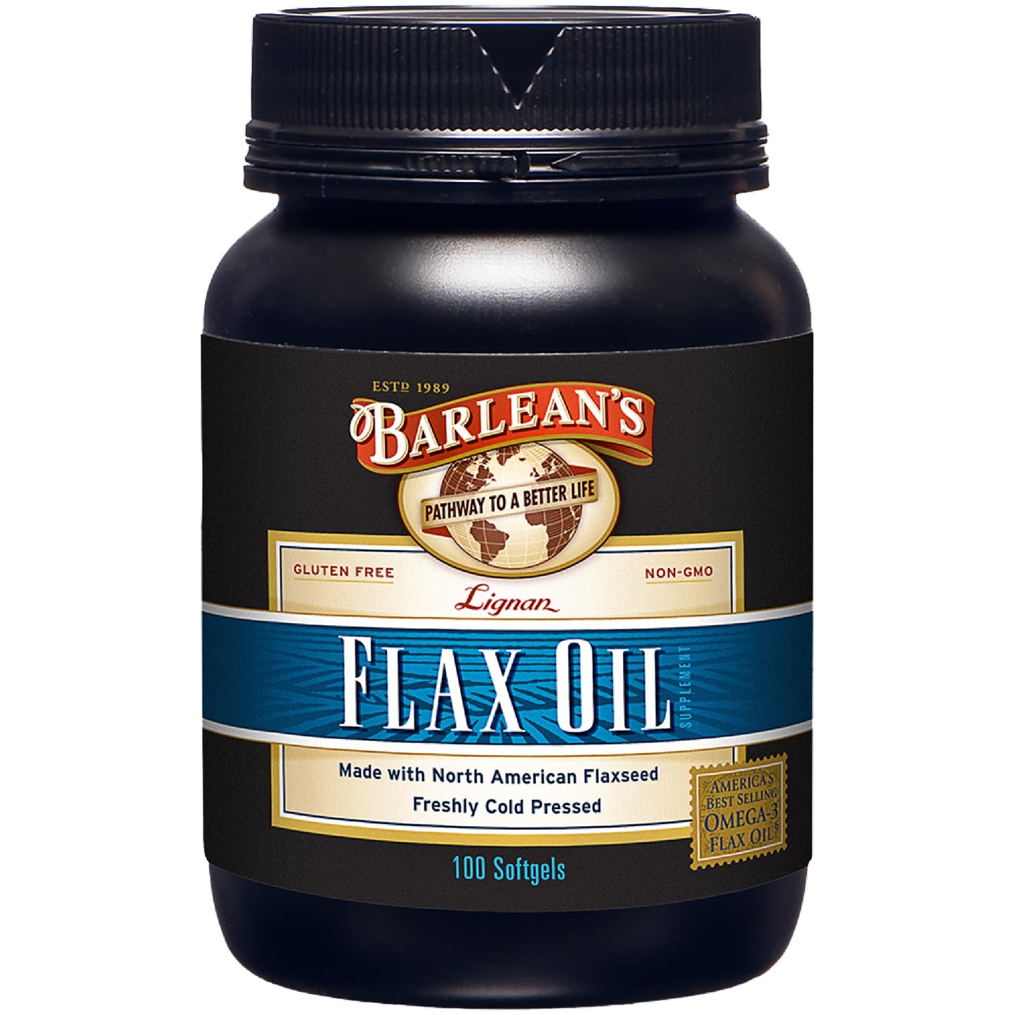 Barlean's Omega 3 6 9 Lignan Flaxseed Oil Softgels – 100 Count | Cold-Pressed, 1550 mg ALA
