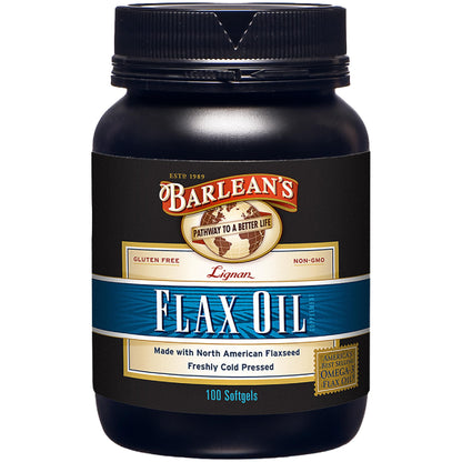 Barlean's Omega 3 6 9 Lignan Flaxseed Oil Softgels – 100 Count | Cold-Pressed, 1550 mg ALA