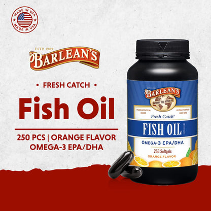 Barlean's Omega-3 Fish Oil 600mg Softgels (Orange Flavor) – EPA 360mg / DHA 240mg, 250 Count
