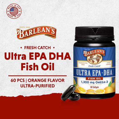 Barlean's Omega-3 Fish Oil Supplements | 1300 mg EPA/DHA Orange Softgels, 60 Count