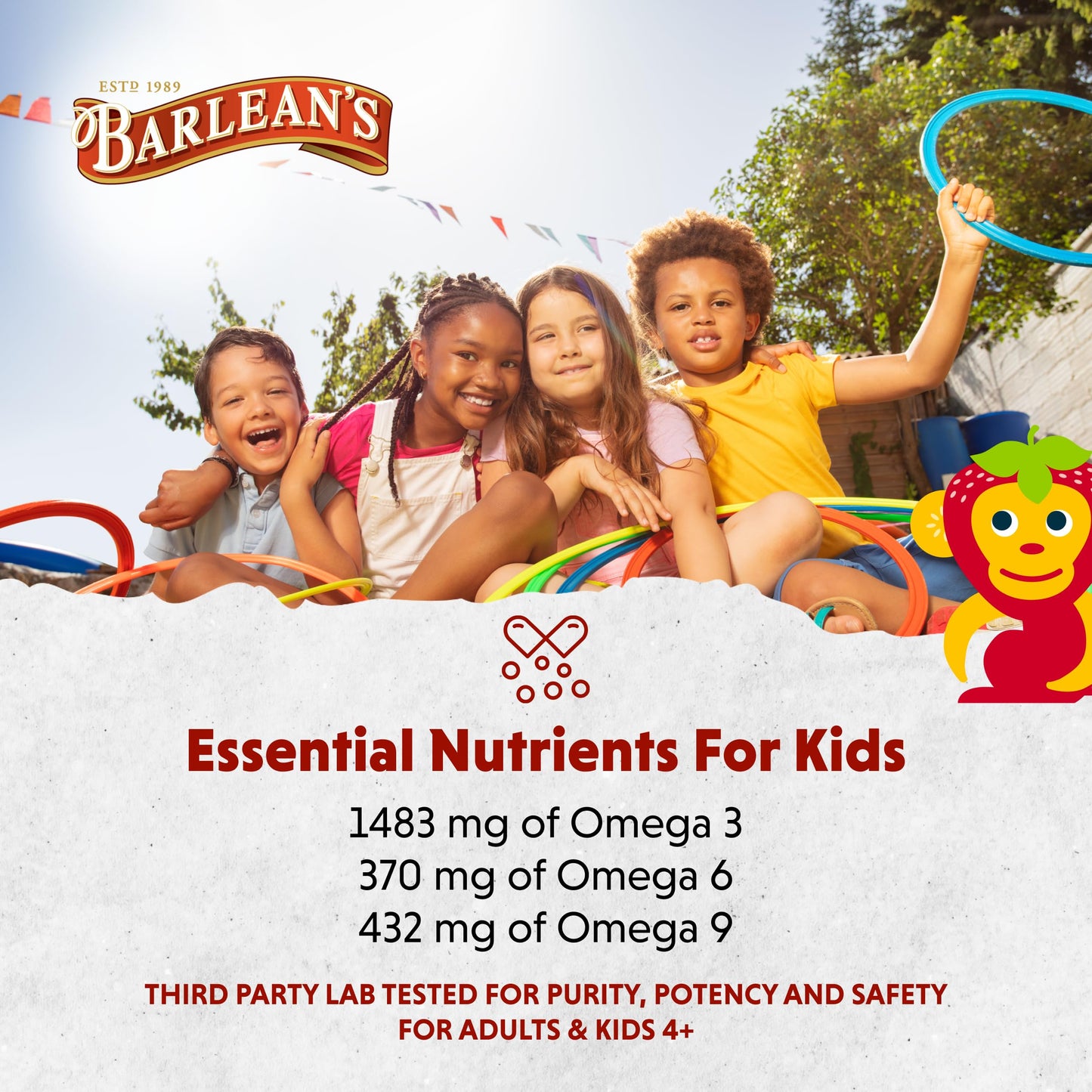 Barlean's Omega Pals Kids – Straw-Nana Flavored Omega-3 Flax Oil, 8 oz