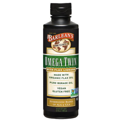 Barlean's Omega Twin Liquid Flaxseed Oil & Borage Oil with Lignans – 12 oz