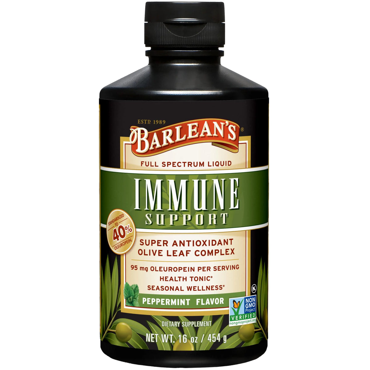 Barlean's Peppermint Olive Leaf Complex — Liquid Immune Support (95 mg Oleuropein) BritishVita | Premium UK Vitamins & Wellness Supplements