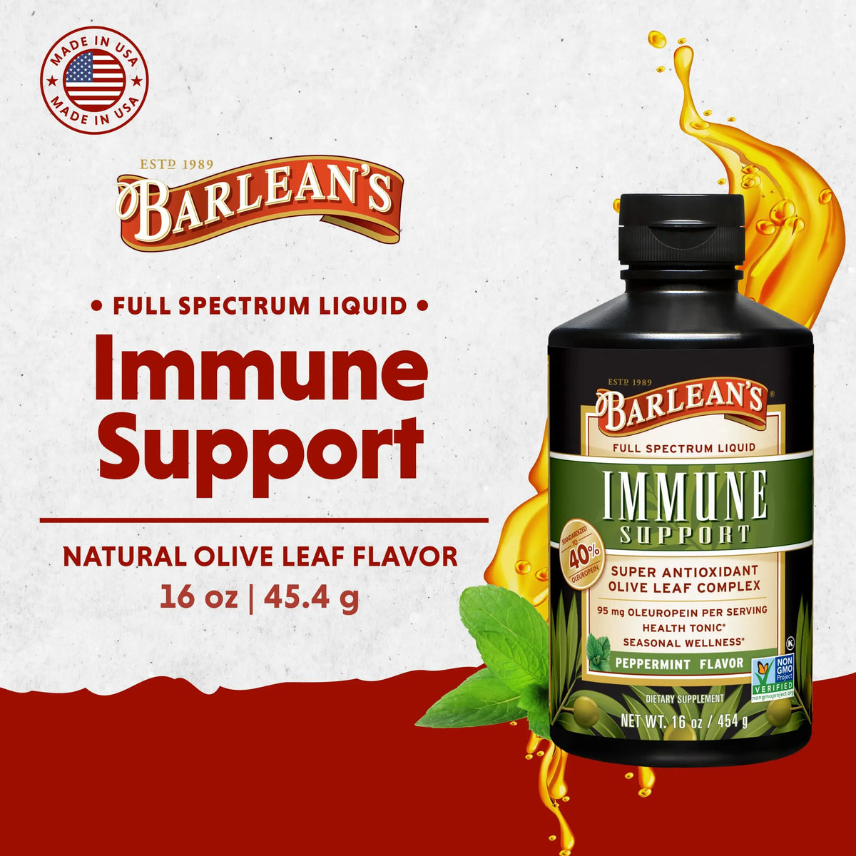 Barlean's Peppermint Olive Leaf Complex — Liquid Immune Support (95 mg Oleuropein) BritishVita | Premium UK Vitamins & Wellness Supplements