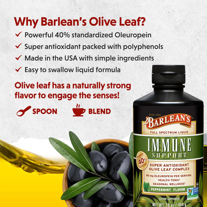 Barlean's Peppermint Olive Leaf Complex — Liquid Immune Support (95 mg Oleuropein) BritishVita | Premium UK Vitamins & Wellness Supplements