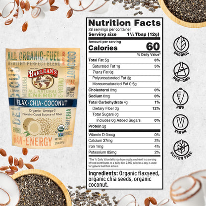 Barlean's Organic Flax Chia Coconut Seed Blend – 12 oz | 2,330 mg Omega-3 (ALA) & Fiber