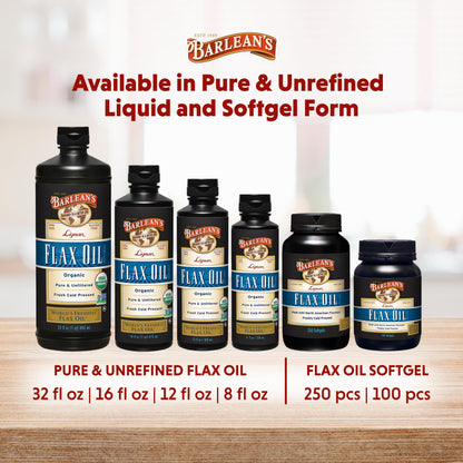 Barlean's Omega 3 6 9 Lignan Flaxseed Oil Softgels – 100 Count | Cold-Pressed, 1550 mg ALA