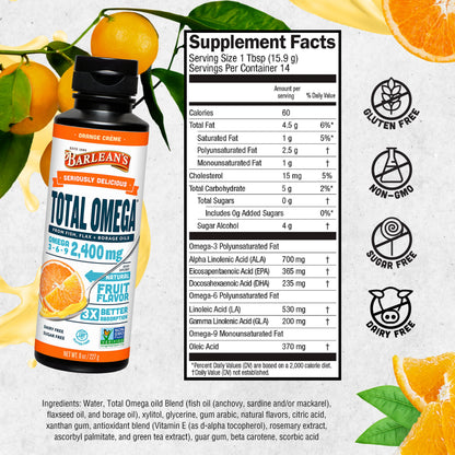 Barlean's Total Omega 3-6-9 Orange Creme Liquid Fish Oil - 8 oz