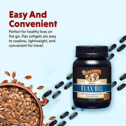 Barlean's Omega 3 6 9 Lignan Flaxseed Oil Softgels – 100 Count | Cold-Pressed, 1550 mg ALA
