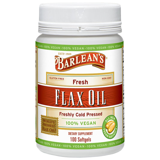 Barlean's Vegan Flaxseed Oil Softgels — 1650 mg ALA, Cold-Pressed, 100 Count BritishVita | Premium UK Vitamins & Wellness Supplements