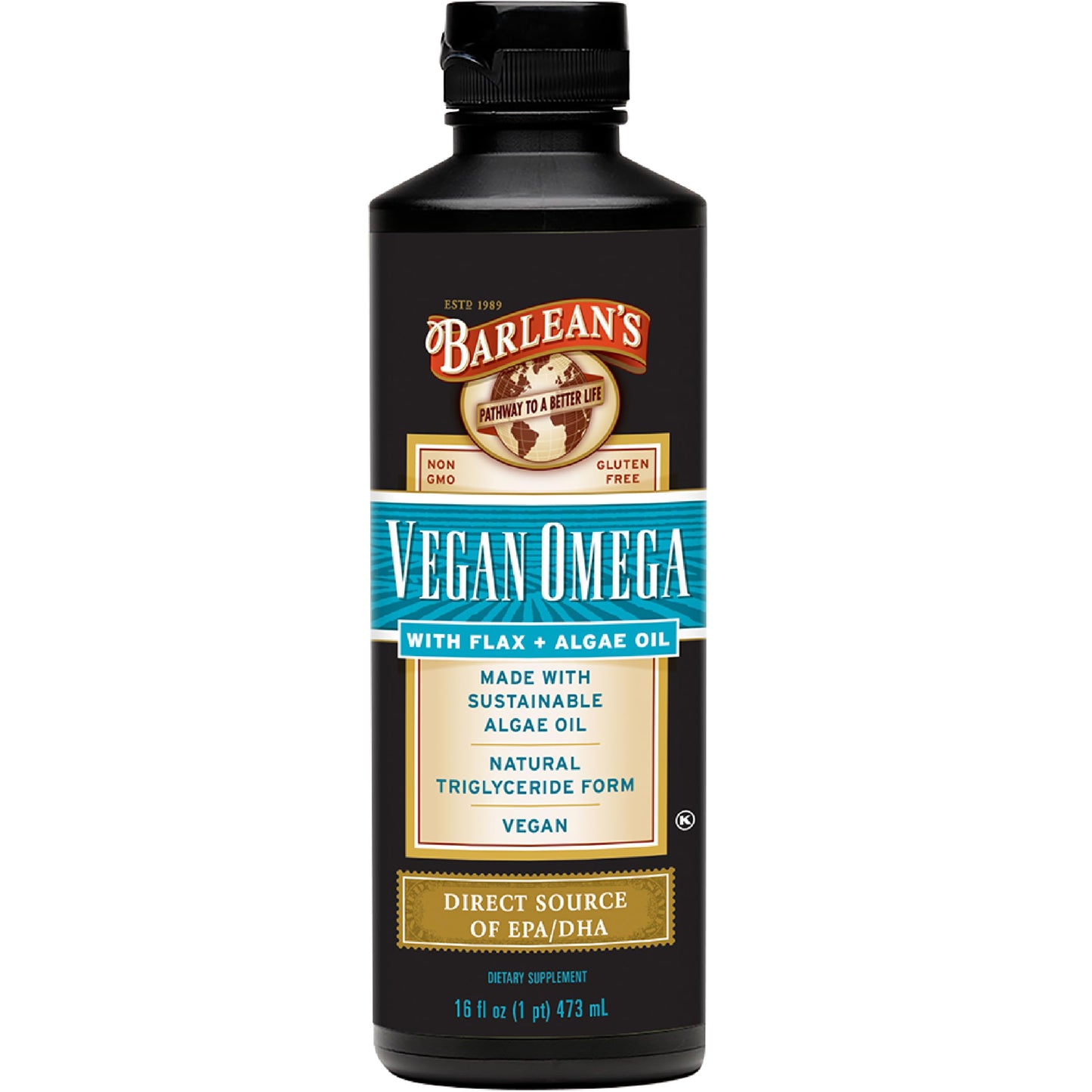 Barlean's Vegan Omega Liquid Flax & Algae Oil – Plant Based EPA DHA (16 oz)