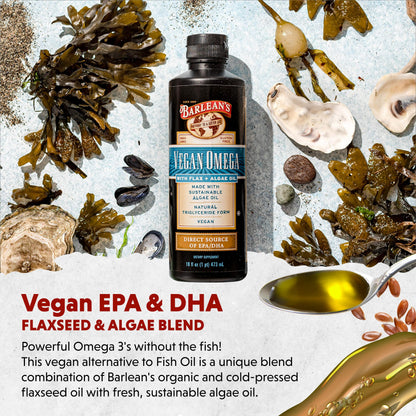 Barlean's Vegan Omega Liquid Flax & Algae Oil – Plant Based EPA DHA (16 oz)