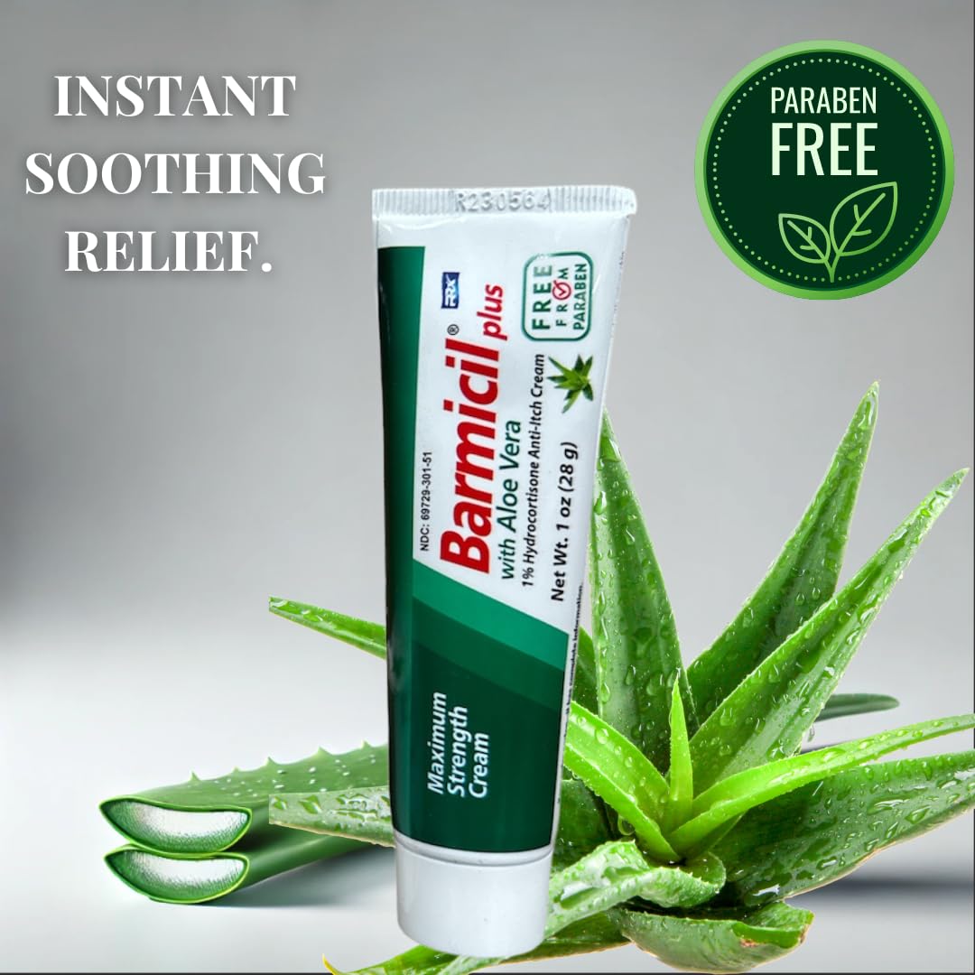 Barmicil Plus Cream 1% Hydrocortisone – Itch Relief for Skin Allergies with Aloe Vera