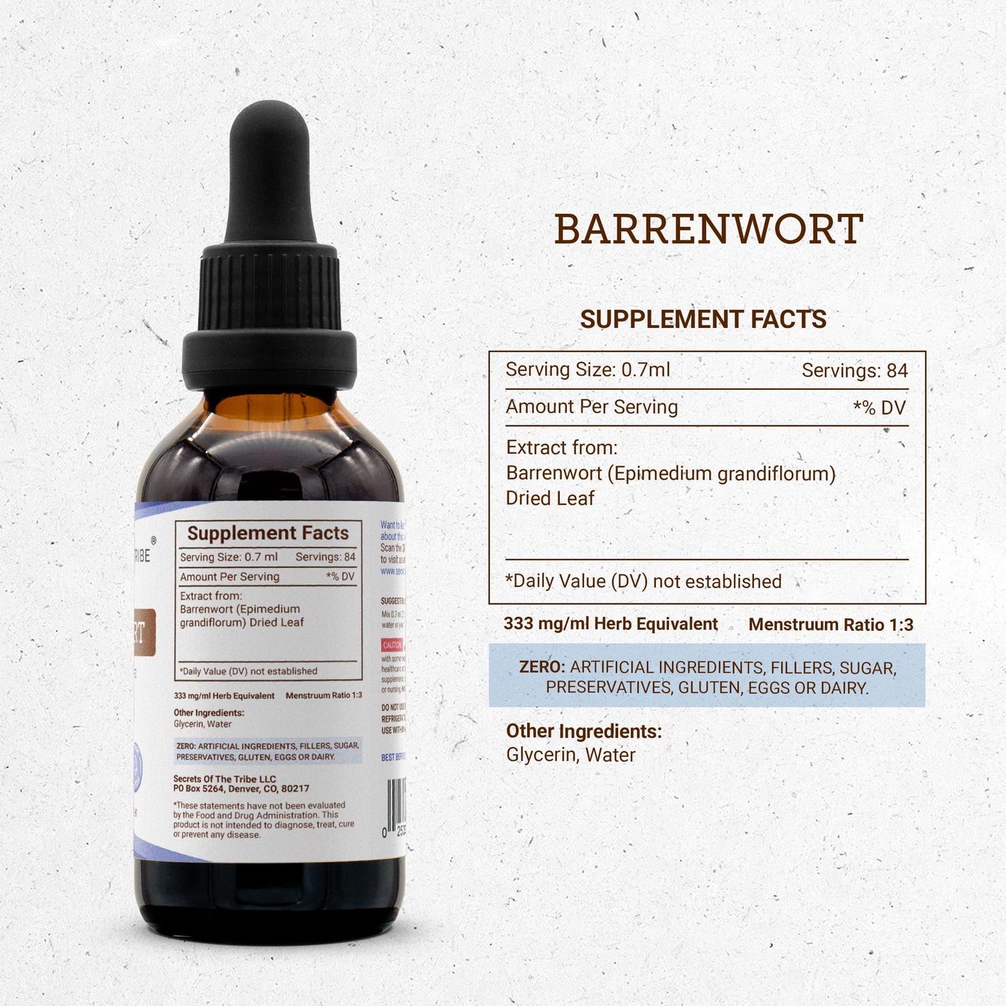 Secrets of the Tribe Barrenwort Tincture Alcohol-Free Liquid Extract (Epimedium Grandiflorum) 2 fl oz