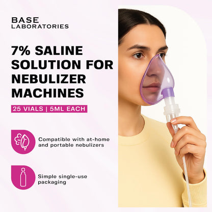 BASE LABORATORIES 7% Saline Solution for Nebulizers – 25 x 5ml Vials for Inhalation & Nasal Irrigation