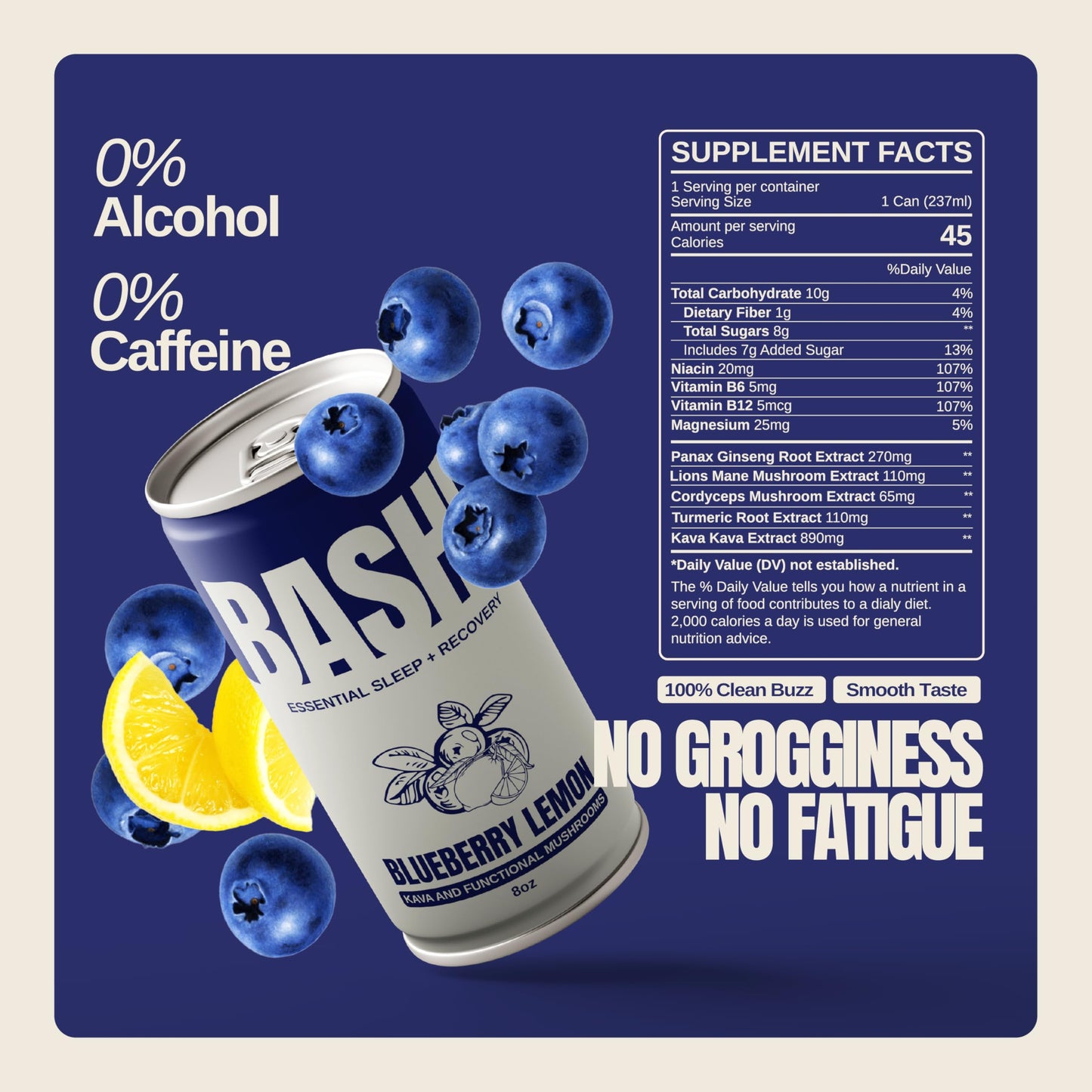 Bashi Kava Drink Experience – Non-Alcoholic, Caffeine-Free (Blueberry Lemon 8oz, 6 Pack)