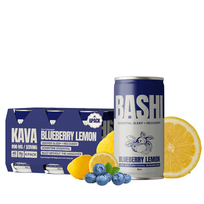 Bashi Kava Drink Experience – Non-Alcoholic, Caffeine-Free (Blueberry Lemon 8oz, 6 Pack)