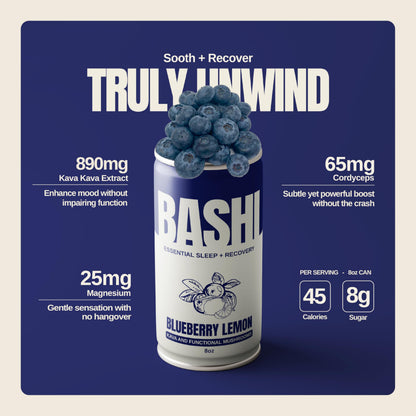Bashi Kava Drink Experience – Non-Alcoholic, Caffeine-Free (Blueberry Lemon 8oz, 6 Pack)